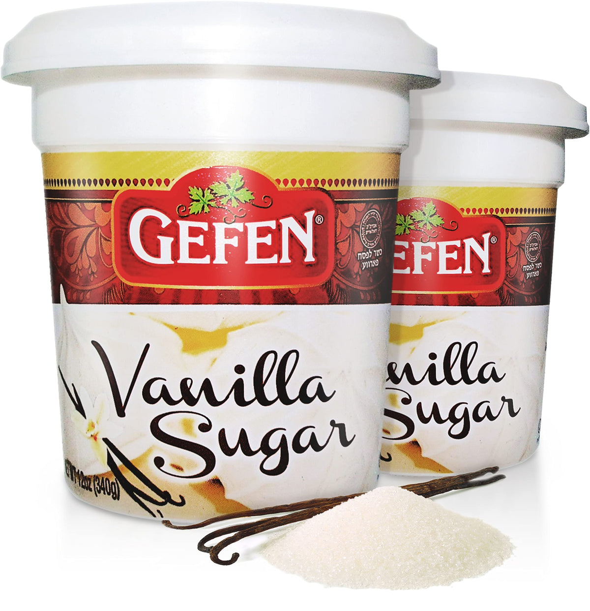 Gefen vanilla sugar front packaging showing jar and label for easy identification