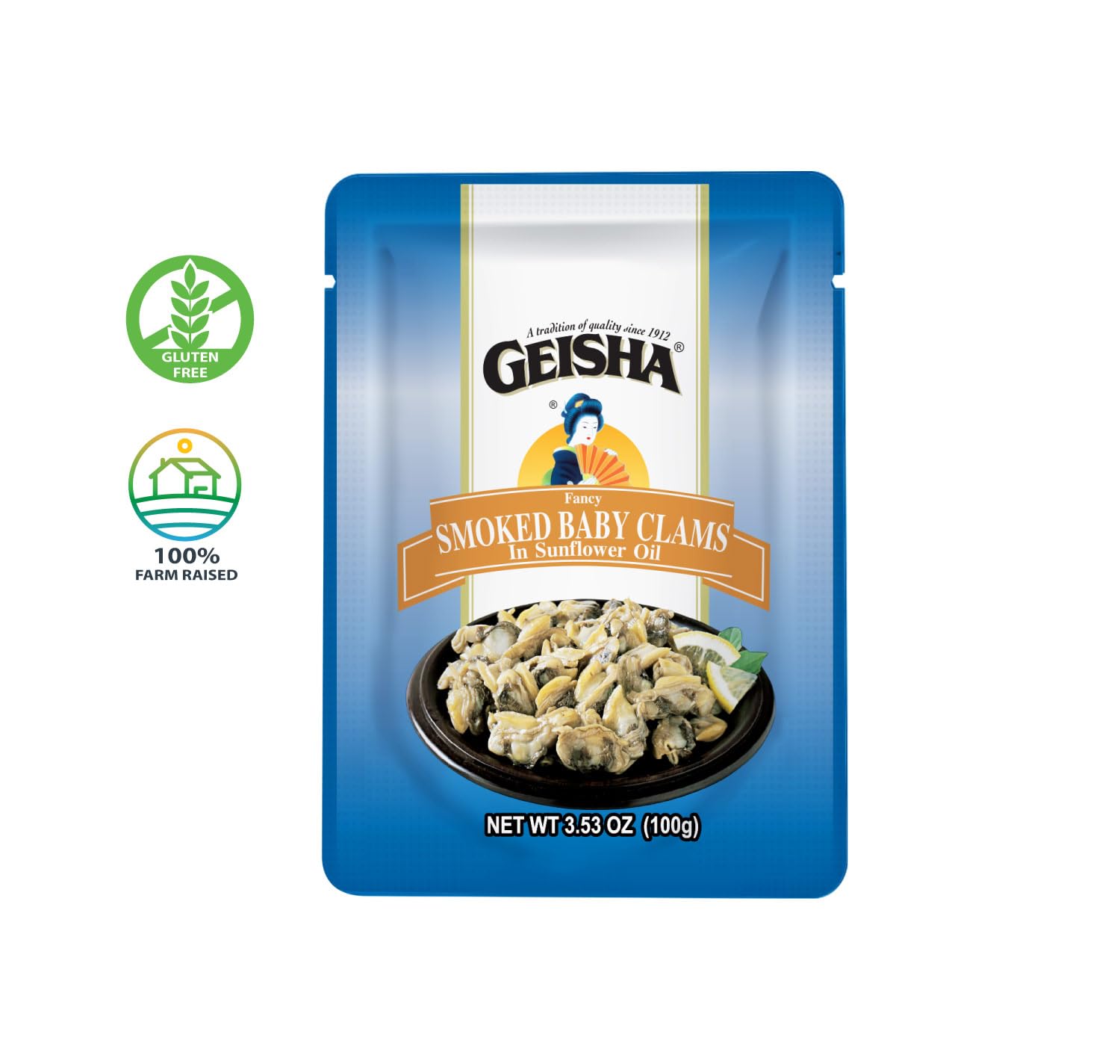 GEISHA open pouch with clams in sunflower oil, preserves smoky flavor