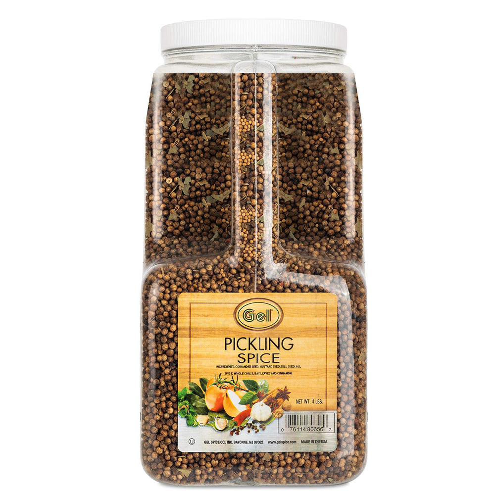 Gel Spice 4 lb jar front label showing kosher bulk pickling spice for kitchens