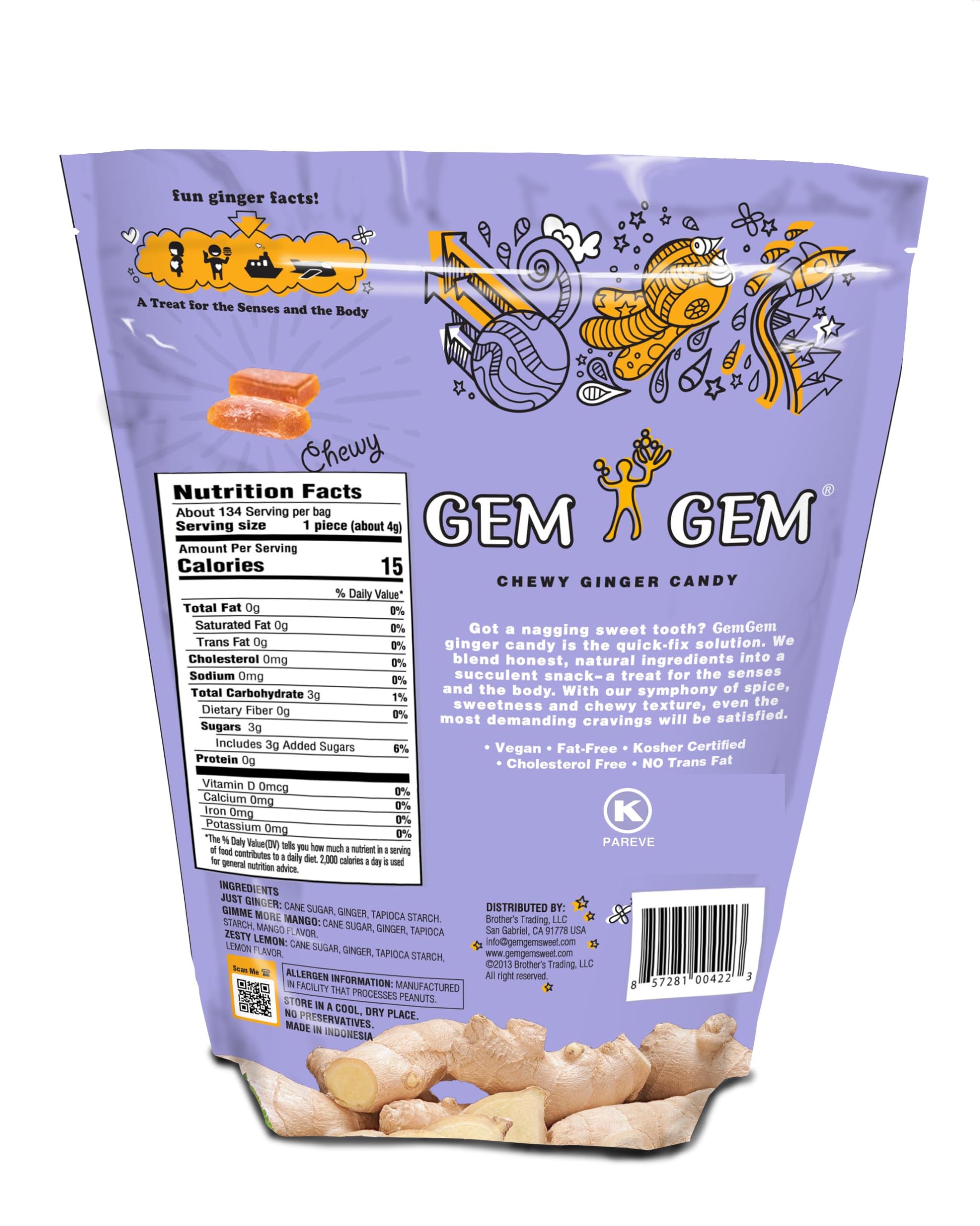 Gem Gem close-up of a ginger chew texture highlighting real ginger pieces
