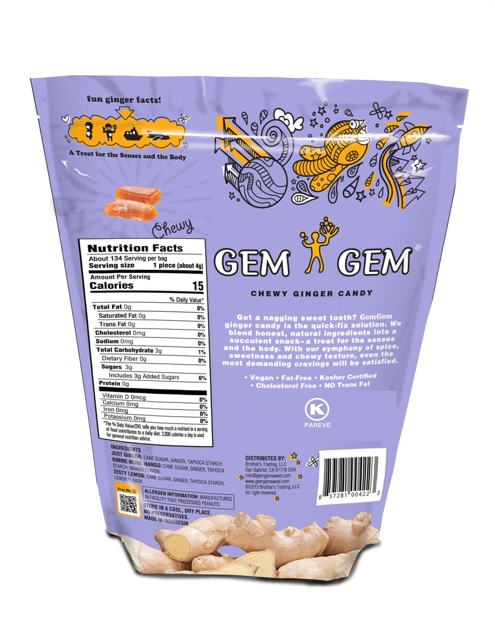 Gem Gem close-up of a ginger chew texture highlighting real ginger pieces
