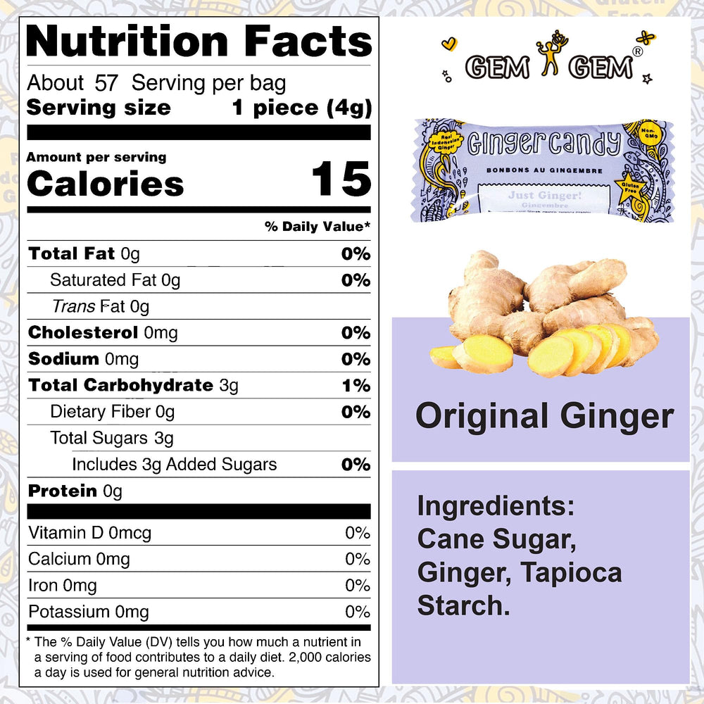 Gem Gem close-up of chew texture highlighting real ginger pieces and bold flavor
