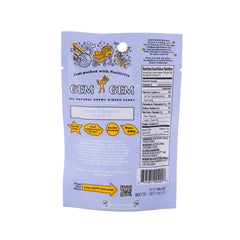 Gem Gem open bag with several chews visible emphasizing resealable freshness and easy snacking benefit