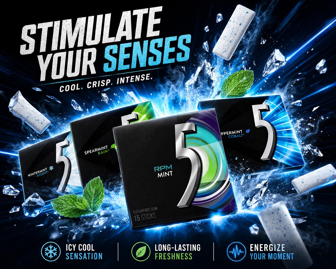 Generic 5 Gum opened pack with visible sticks for quick, clean dispensing benefit