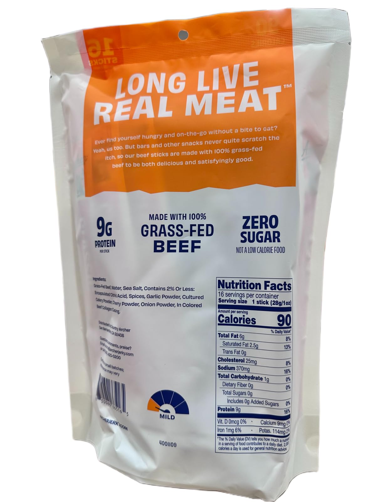Generic brand close-up of beef stick texture highlighting grass-fed quality benefit