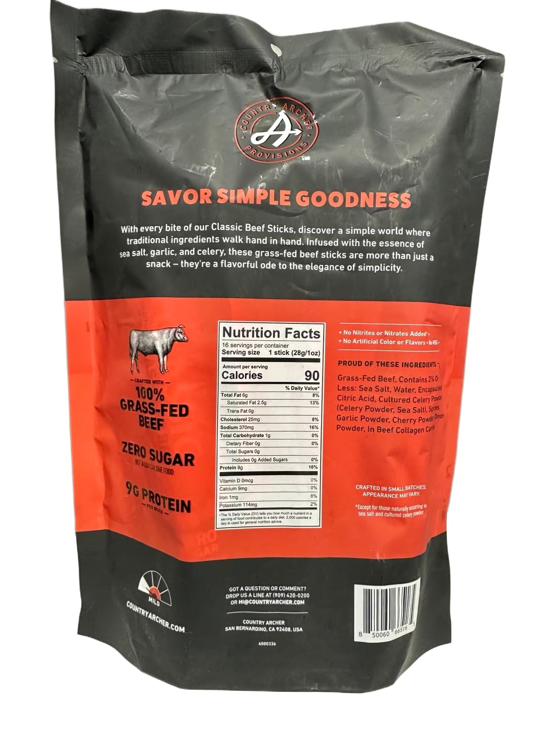 Generic brand beef stick in hand illustrating 1oz portability and convenient protein benefit