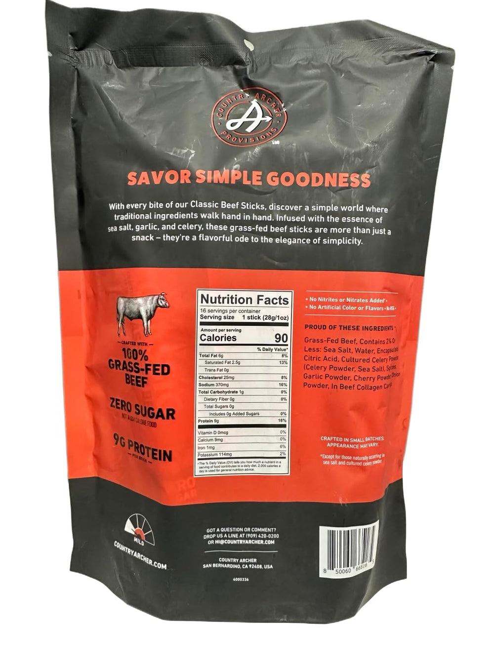 Generic brand beef stick in hand illustrating 1oz portability and convenient protein benefit