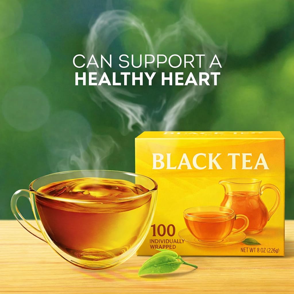 Generic open box revealing 100 individually wrapped tea bags for convenience