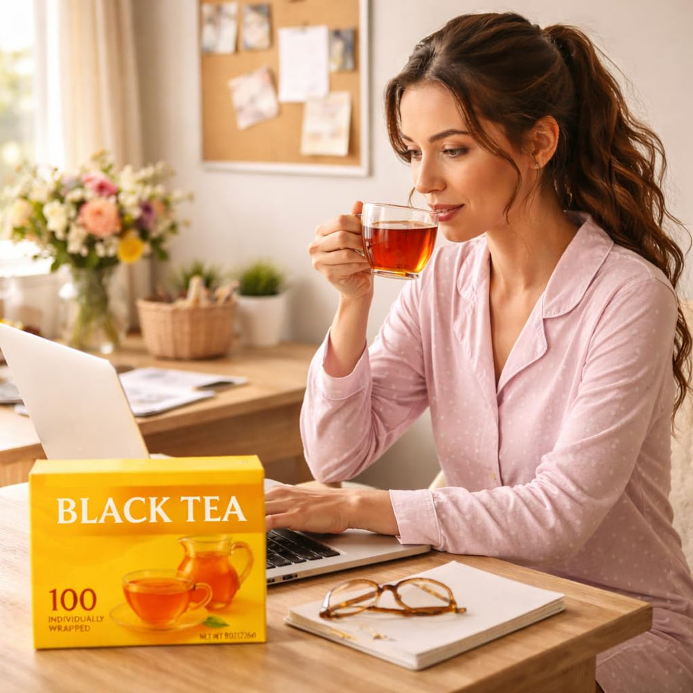 Generic pitcher of iced black tea with ice and lemon, refreshing serve idea