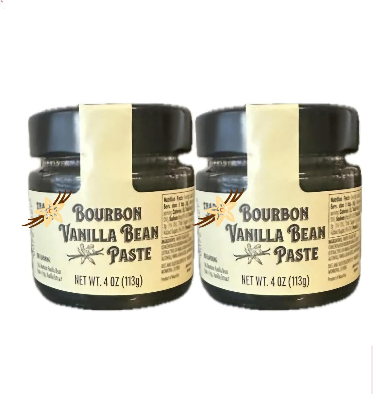 Generic Bourbon vanilla paste front packaging pair showing jars and gourmet visual appeal