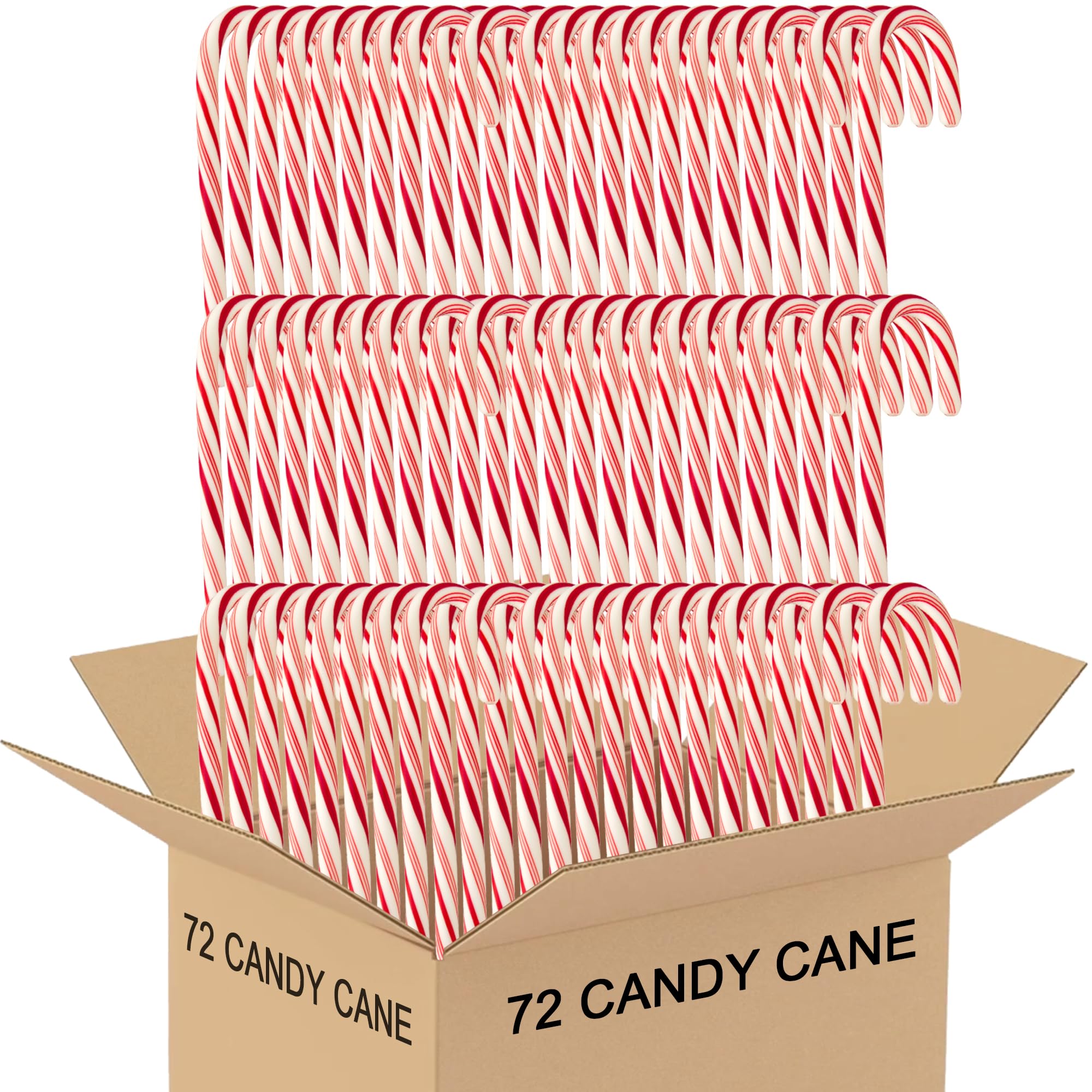 Generic candy cane front packaging showing 72-count and neat individually wrapped canes for easy gifting