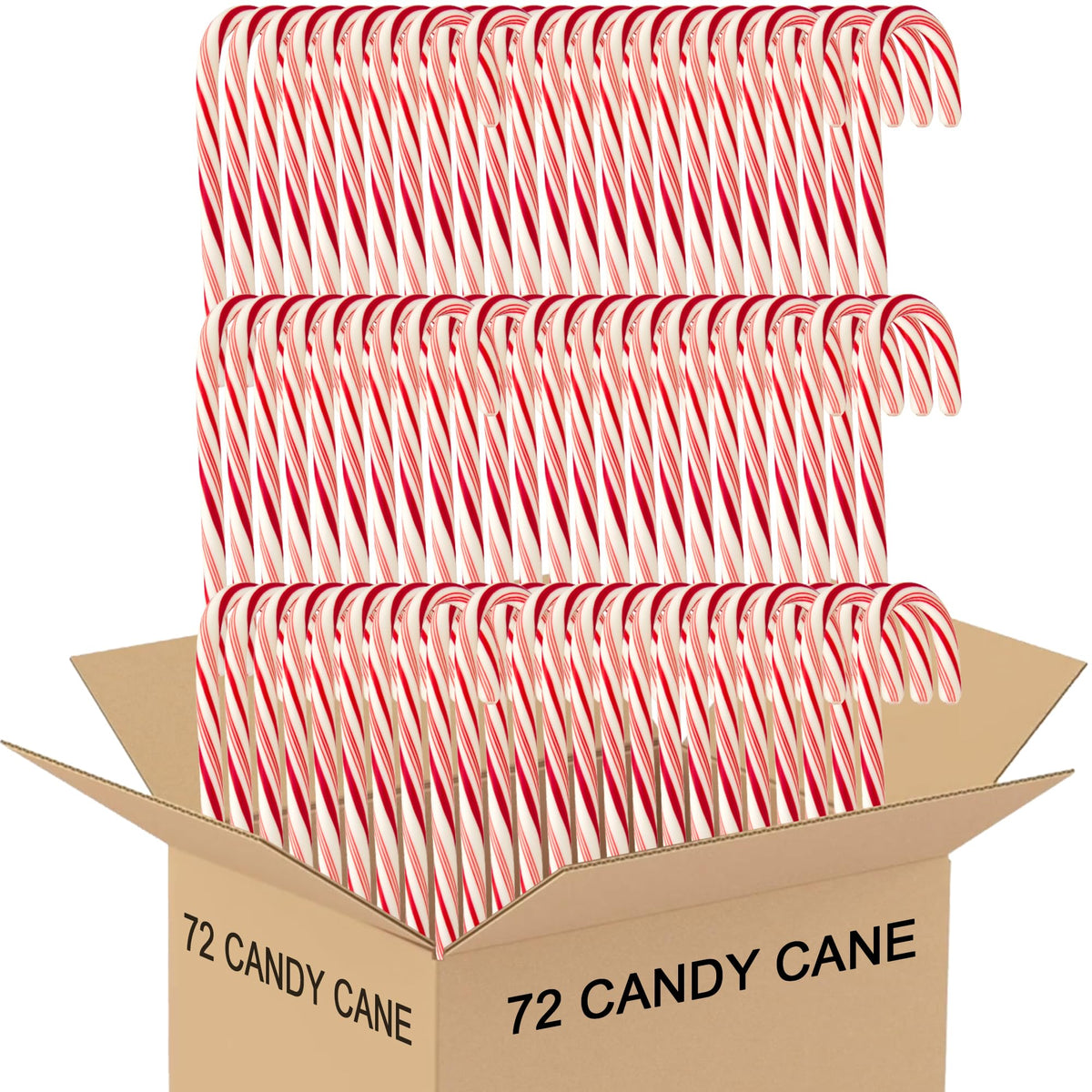 Generic candy cane front packaging showing 72-count and neat individually wrapped canes for easy gifting