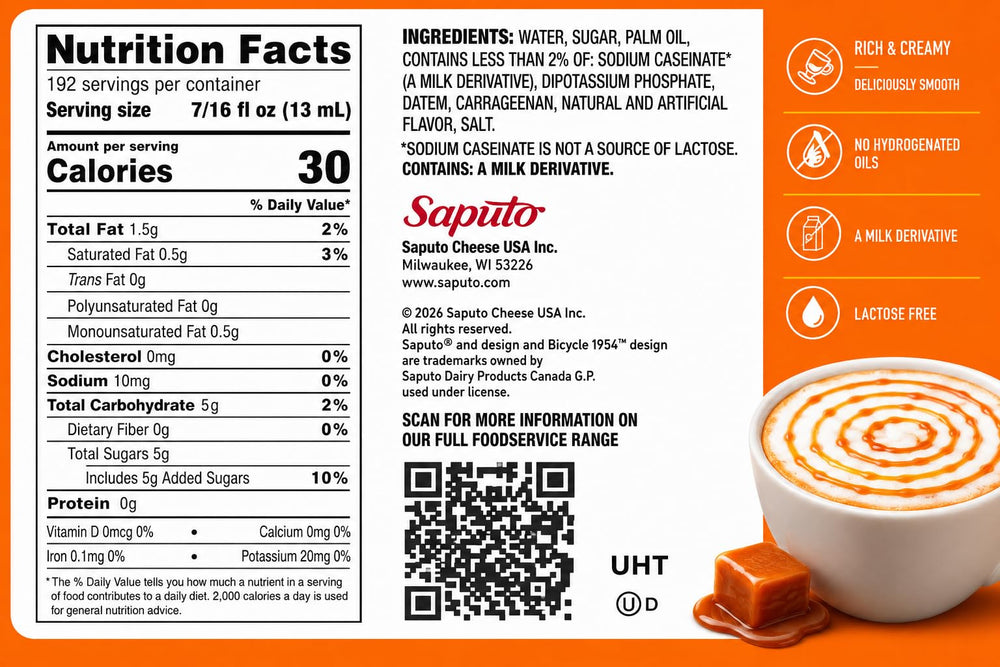 Generic caramel macchiato being poured into a hot coffee showing quick flavor boost