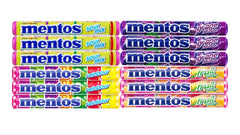 Generic chewy mint dragees front packaging showing colorful rolls and portion convenience
