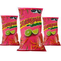 Generic Churrumais Con Limoncito front packaging showing three-bag set and lime graphics for quick identification and gifting