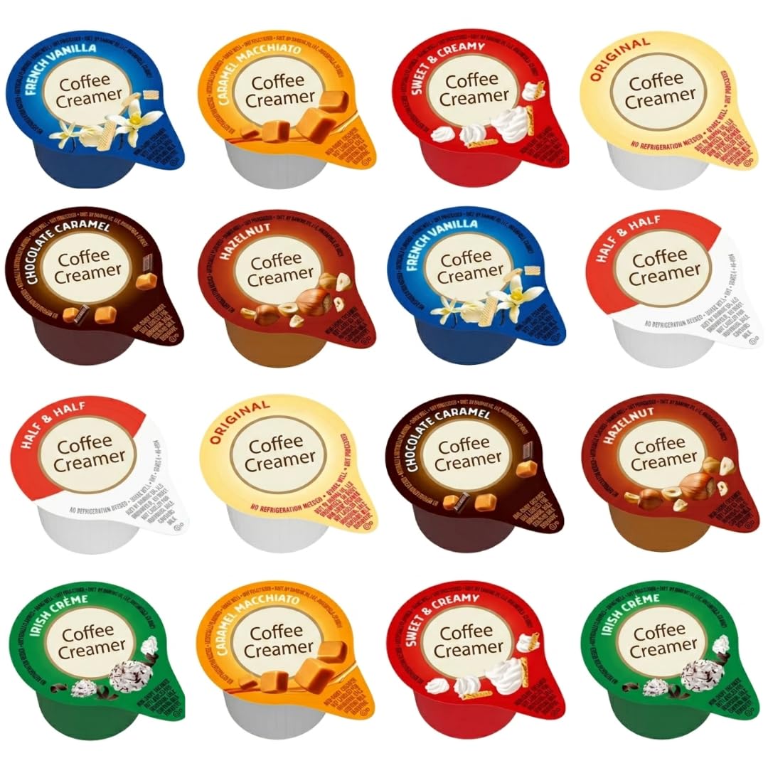 Generic front packaging of creamer cups showing 60-count convenience and quick serving