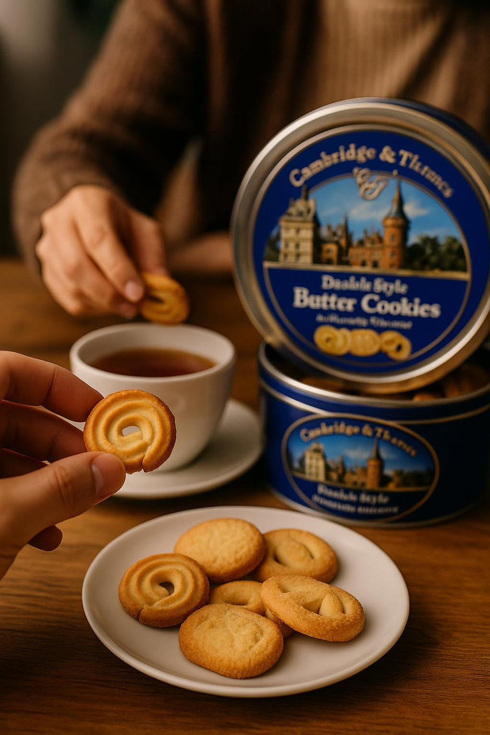 Generic brand lifestyle scene with cookies and tea showing elegant serving