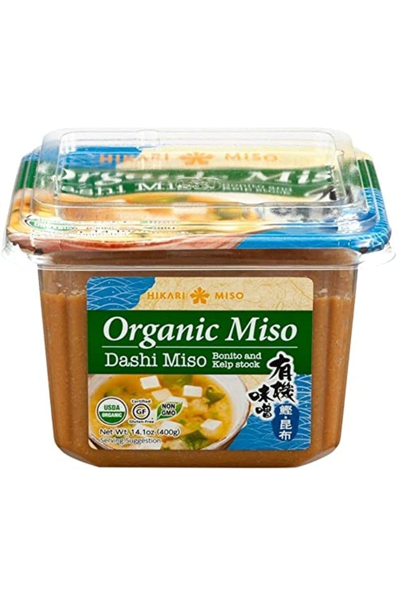 Close-up of Generic ingredients: organic soy miso, kelp and bonito powder, rich umami clarity