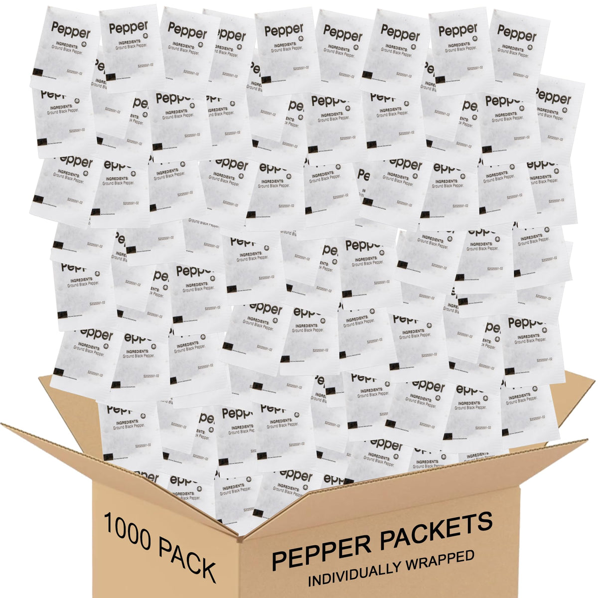 Generic pepper packet front view showing sealed single-serve convenience and freshness