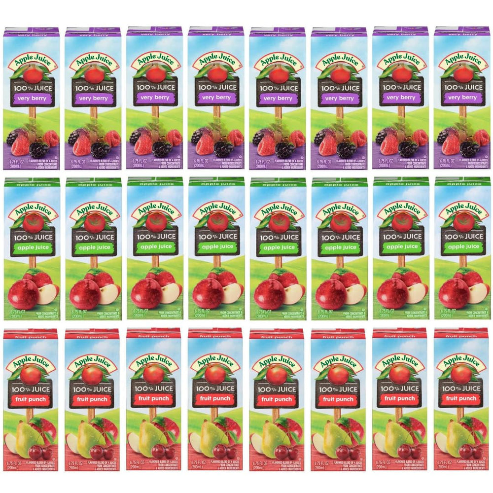 Generic kids juice box front packaging showing flavors and portion, convenient for lunches