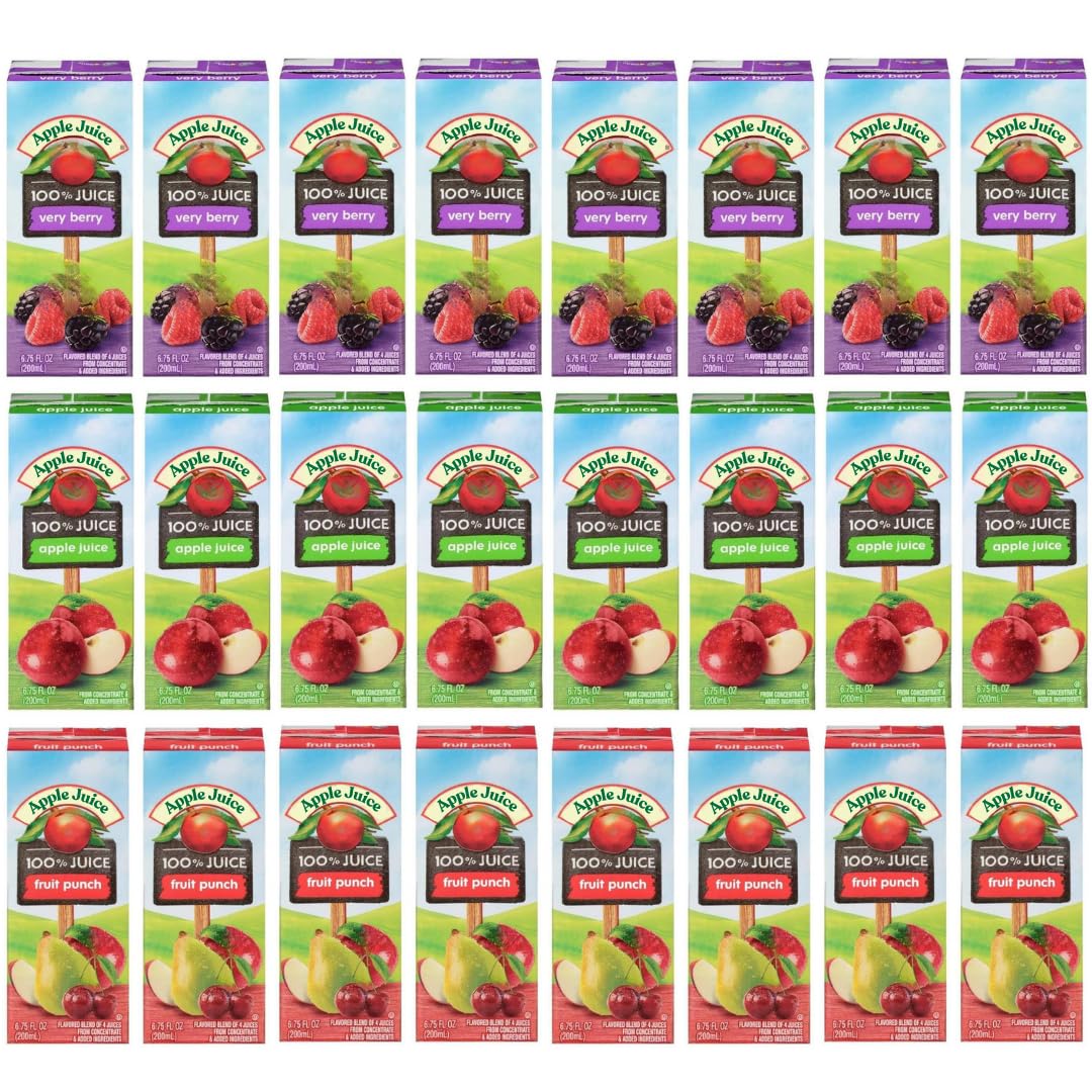 Generic kids juice box front packaging showing flavors and portion, convenient for lunches
