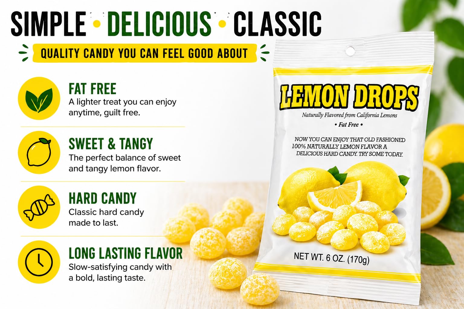 Generic brand candy dish filled with lemon drops, great for parties