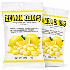 Generic brand front packaging showing two 6 oz lemon drops bags, convenient bulk