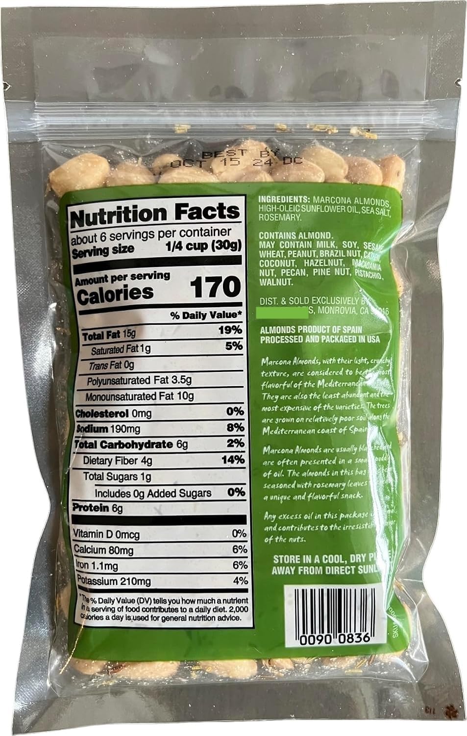 Generic serving bowl of rosemary Marcona almonds for entertaining convenience