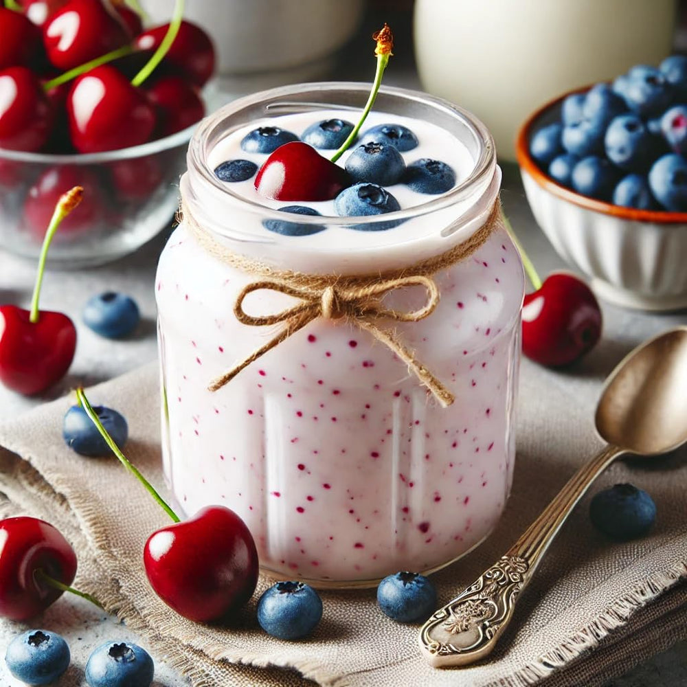 Generic milk kefir grains stored in refrigerator jar benefit: illustrates proper cold storage