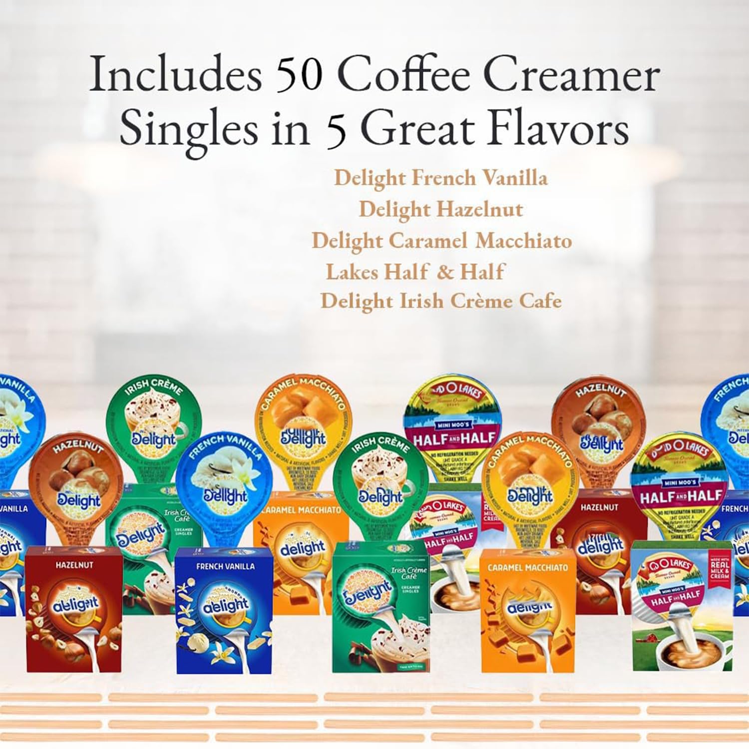Generic creamer cup in hand next to coffee to show single-serve size and portability