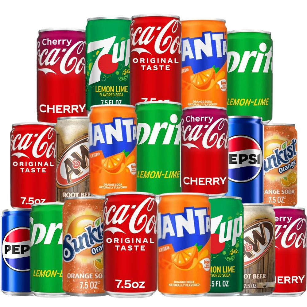 Generic front packaging of mini soda pack showing variety and easy serving