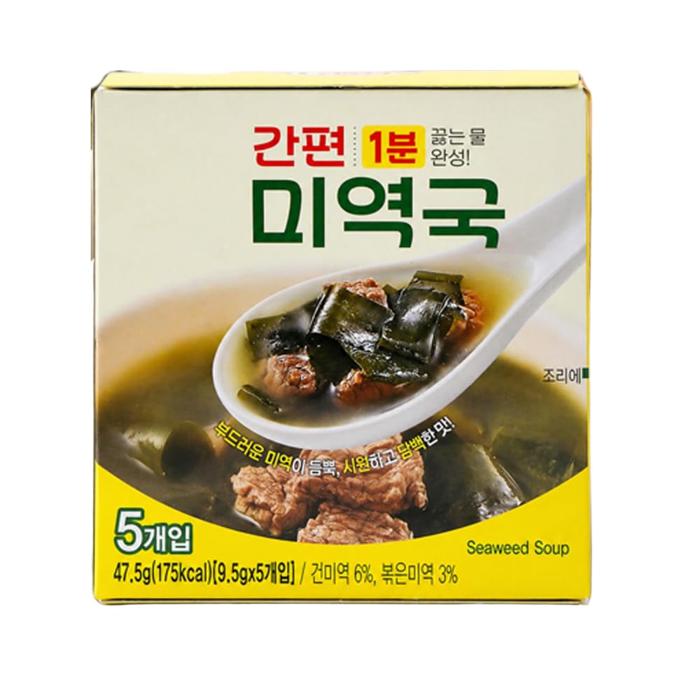 Generic Miyeokguk front packaging showing five-block pack and convenience