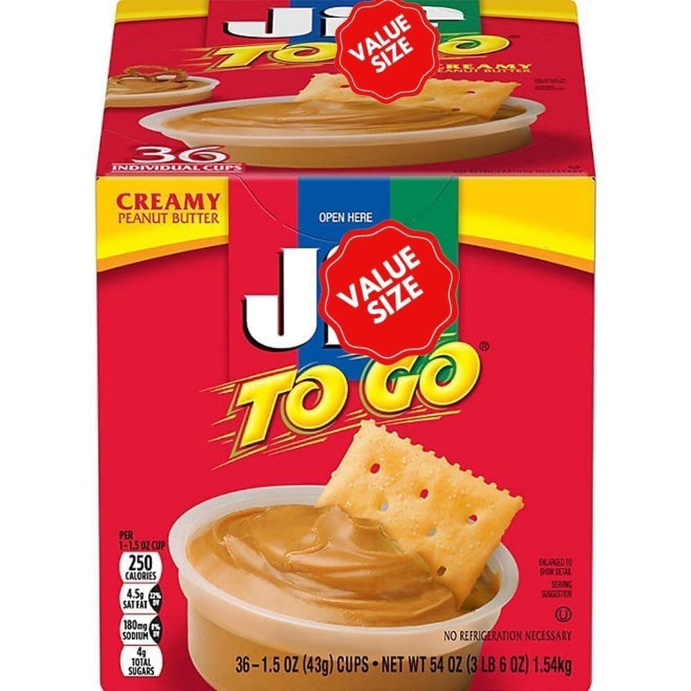 Generic brand front packaging showing 36-count snack cup box and easy grab benefit