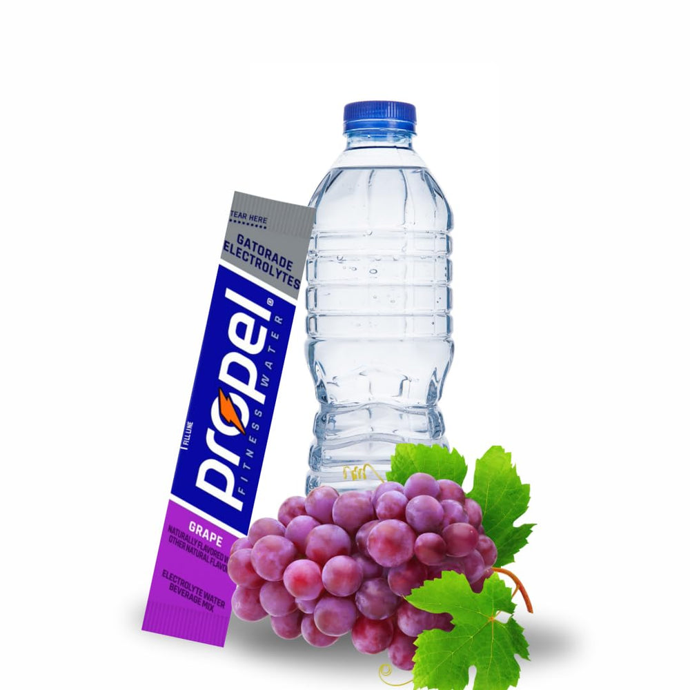 Generic Propel mixed in clear bottle showing dissolved powder and refreshing drink