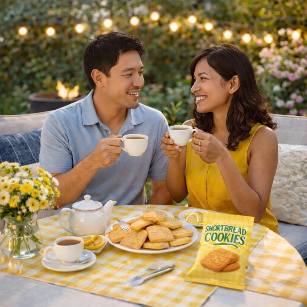 Generic shortbread next to a cup of coffee to show pairing and enhanced enjoyment