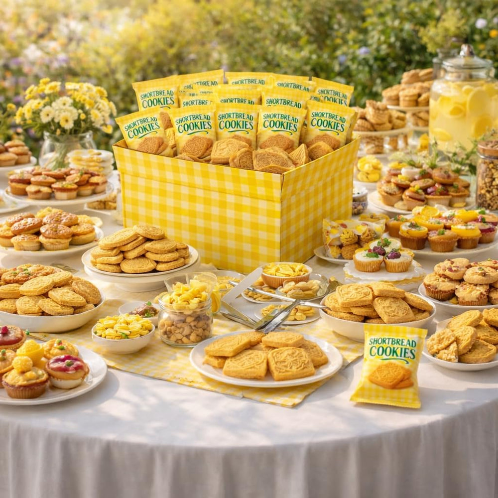 Generic shortbread in a holiday gift basket showing attractive gifting and presentation