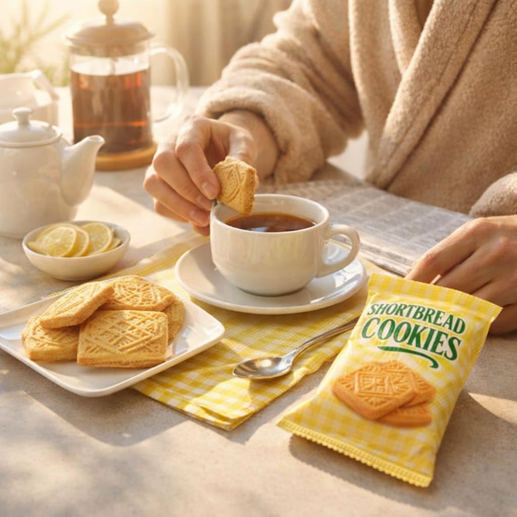 Generic shortbread label and ingredients close-up for clear product information