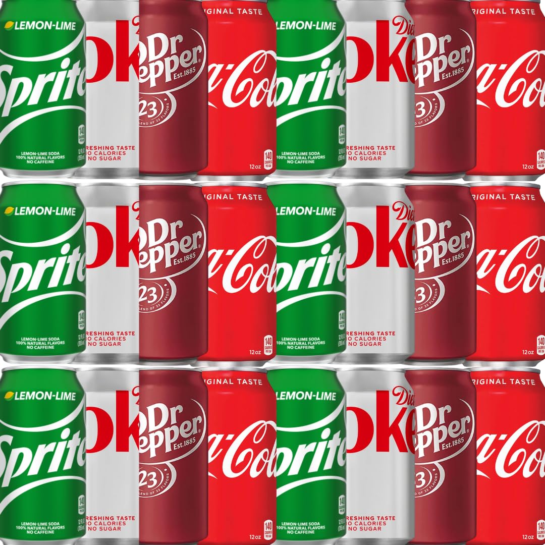 Generic brand front packaging view showing 18-count cans and assorted flavors for easy serving