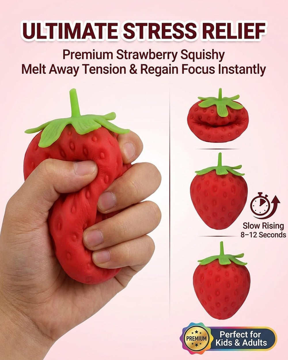 Generic strawberry squishy close-up showing soft texture for calming touch