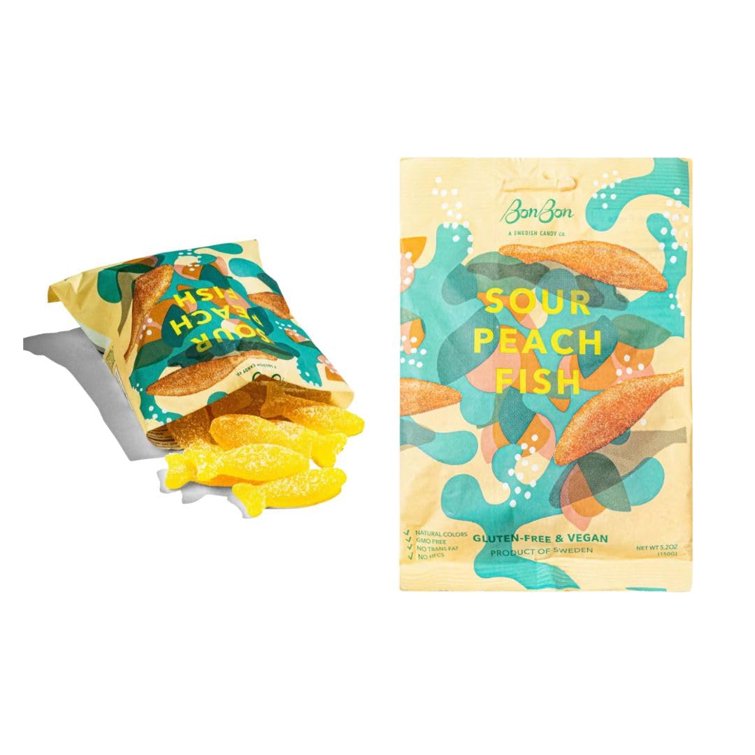 Generic sour blackberry fish front packaging showing brand and bag — vivid, natural fruit appeal