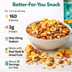 Generic open bag poured into bowl, showing mix variety and easy serving for travel