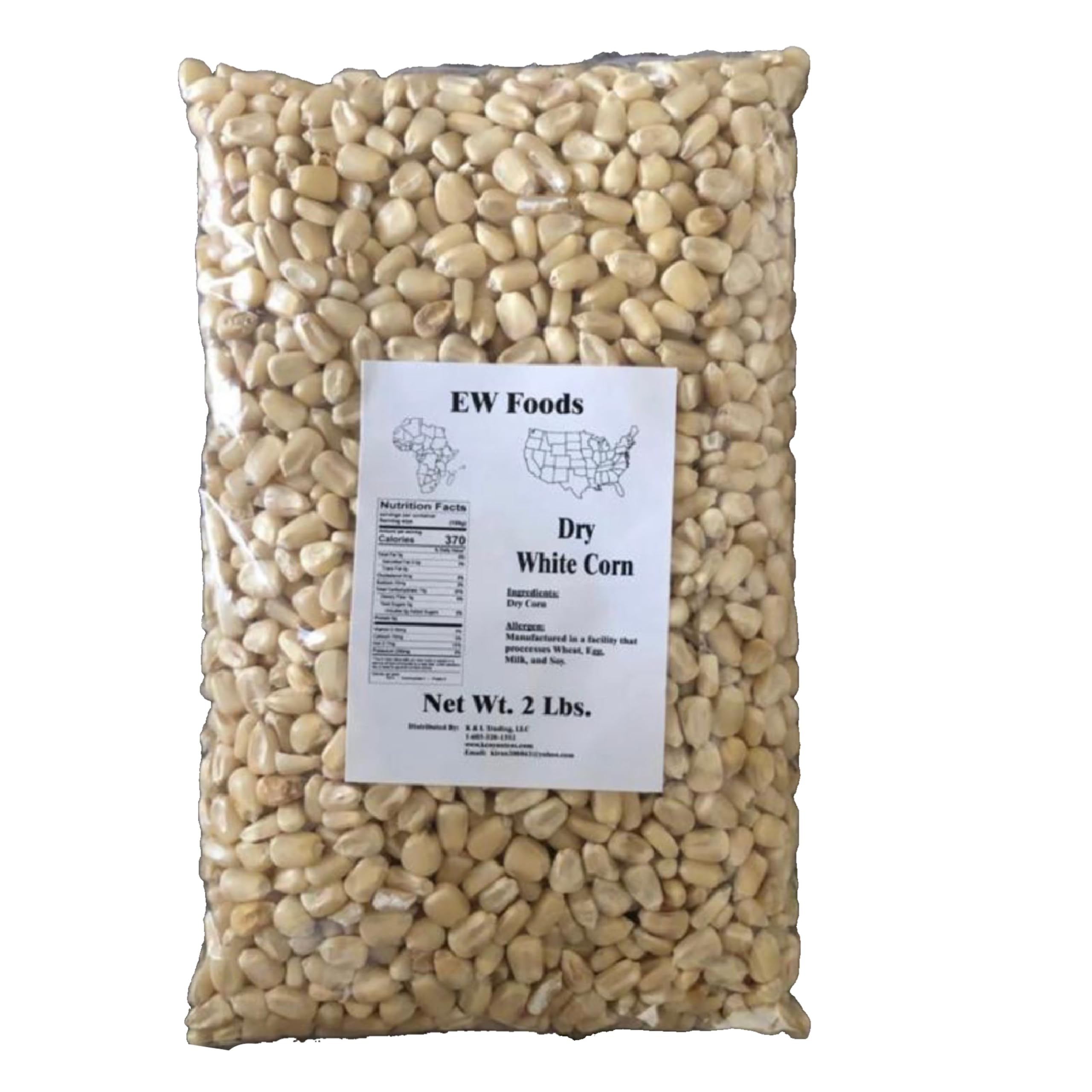 Generic brand mahindi whole white corn front packaging showing resealable bag and weight