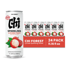 GENKI FOREST CHI FOREST lychee can served over ice illustrating cold, crisp refreshment