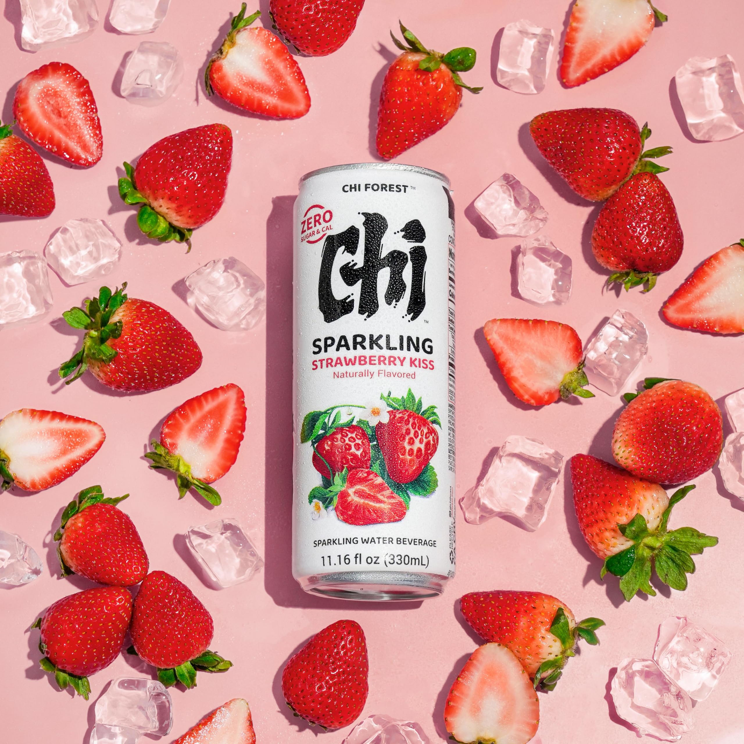GENKI FOREST front packaging showing CHI FOREST strawberry can and bold branding for easy identification