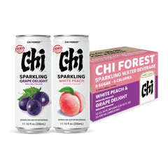 GENKI FOREST front pack showing peach and grape cans and variety benefits