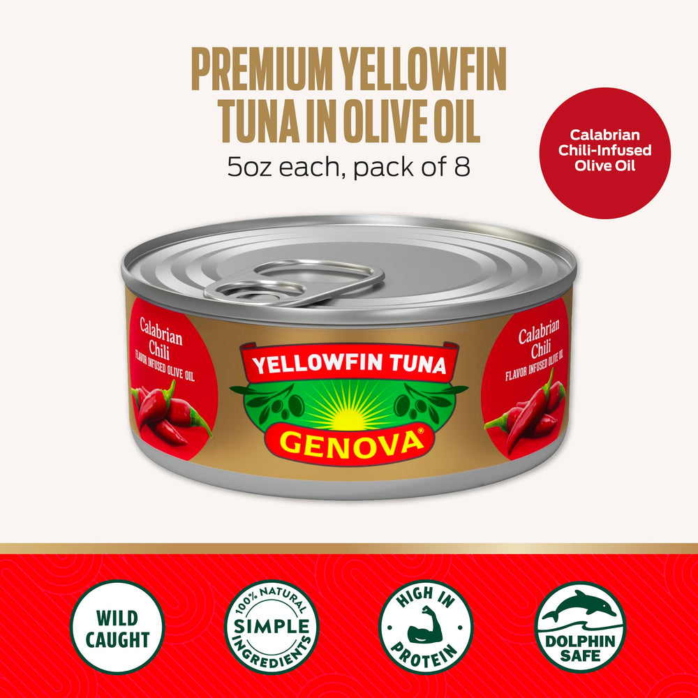Genova close-up of tuna flakes in oil showing meaty texture and appeal