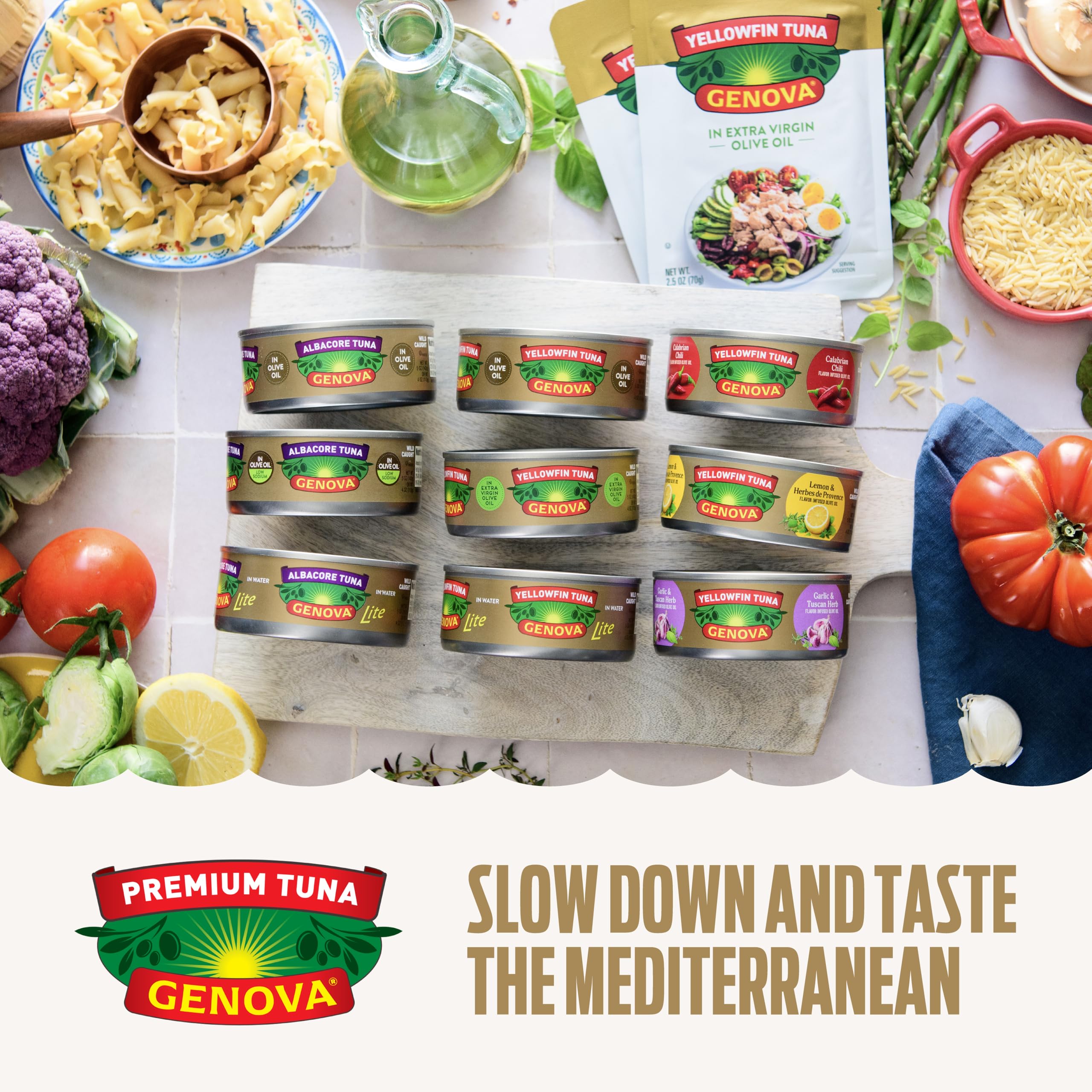 Genova tuna on kitchen counter in recipe scene illustrating easy meal prep