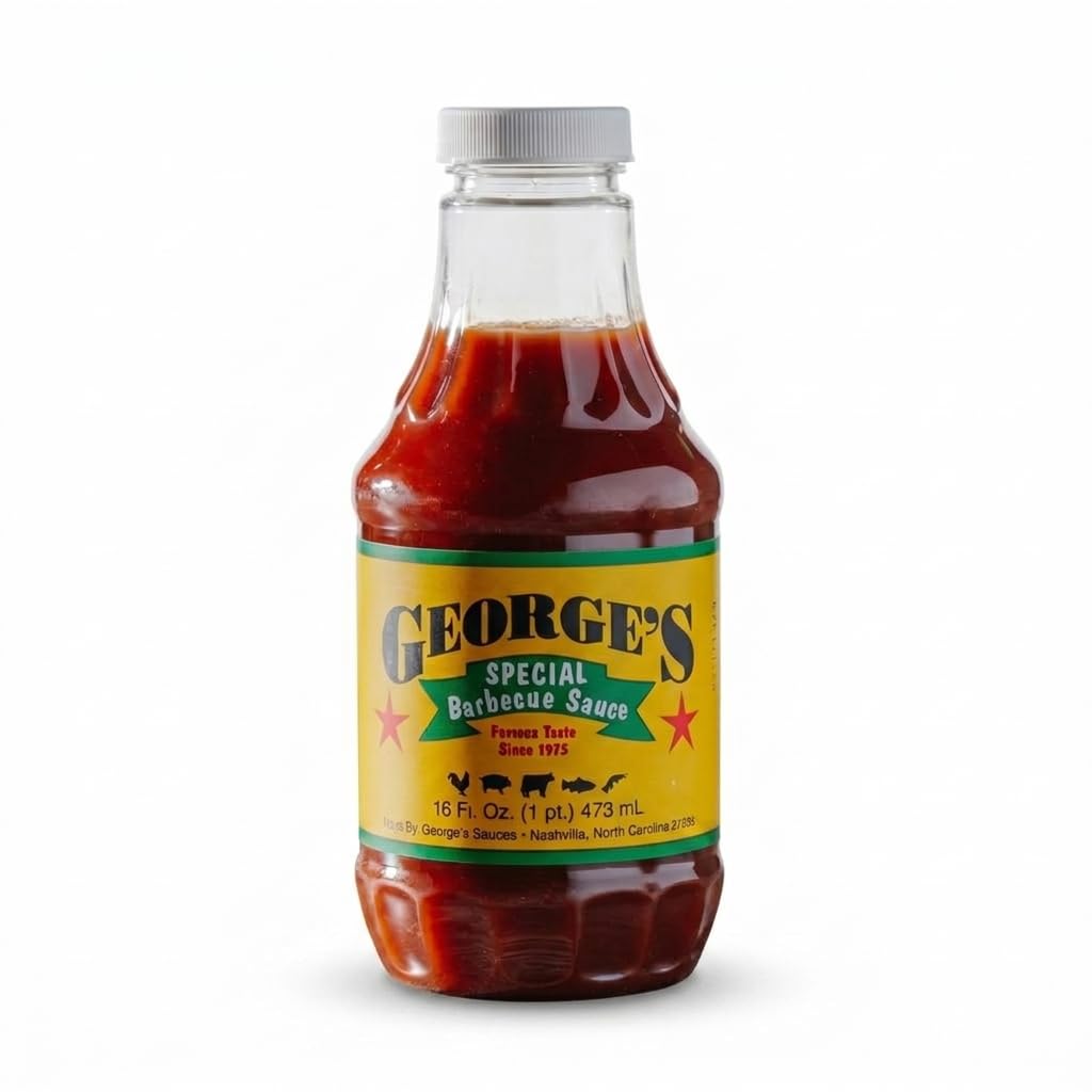 George's Sauces front packaging showing 16 oz bottle and branding benefit