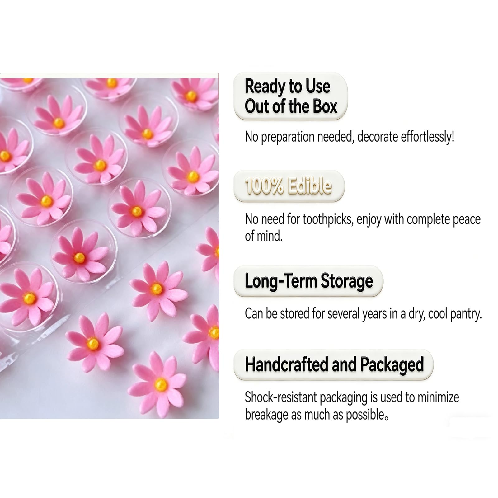 GEORLD open box with cushioned packaging protecting edible flower toppers