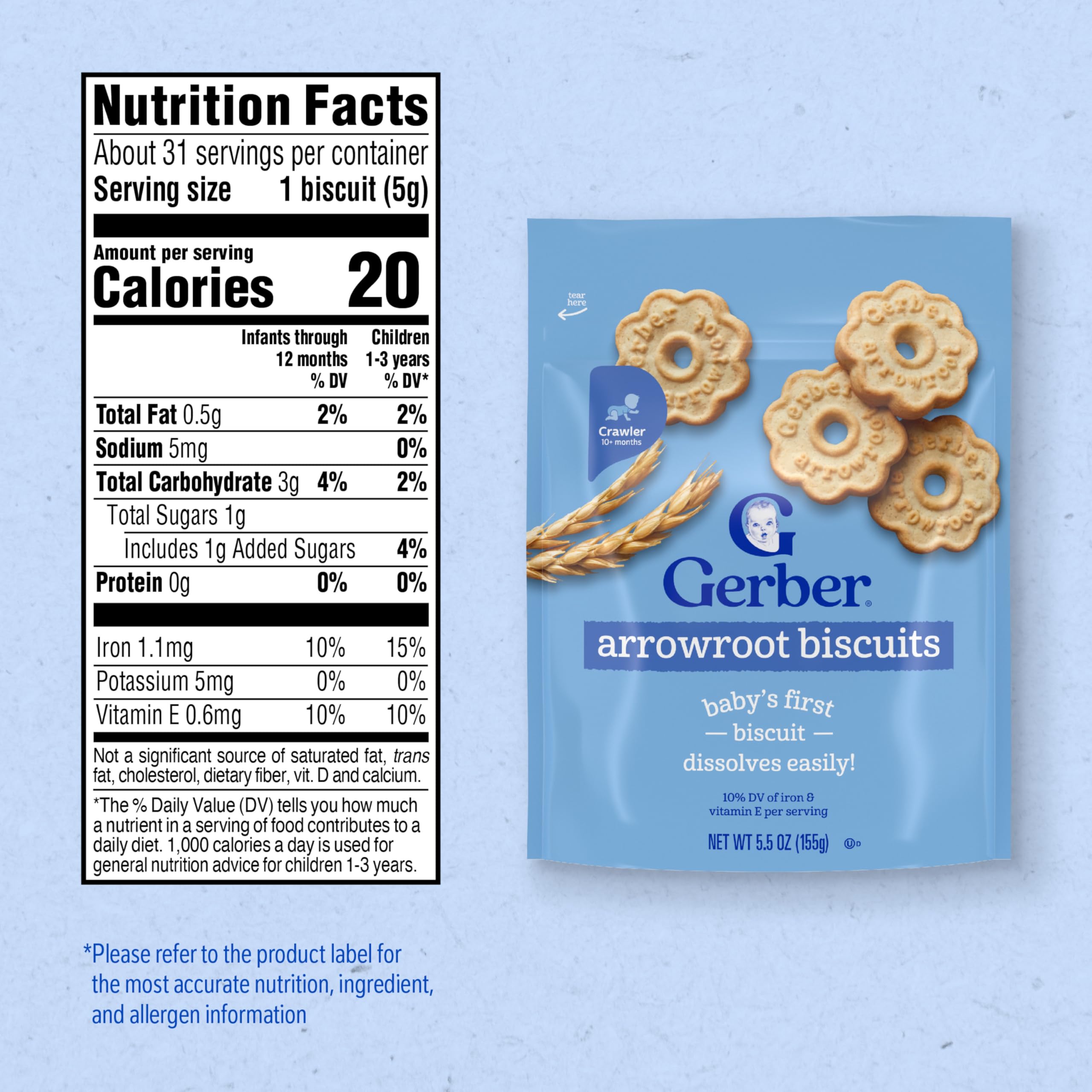 Gerber biscuit beside coin displaying size for portion and safety